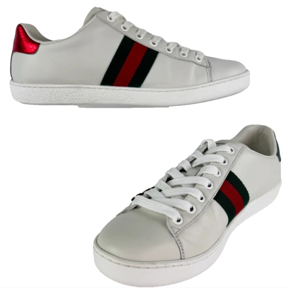 Gucci Auth Women  8.5 US 38.5 EU White Leather Web Arrow Ace Sneakers Shoes - Picture 3 of 9